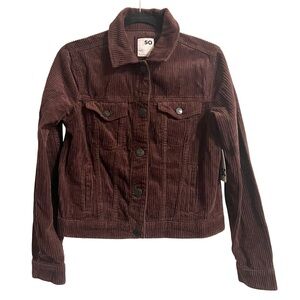 NWT Juniors’ SO Cozy Brown Corduroy Jacket Size Small
